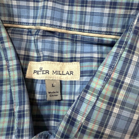 Peter Millar Shirt Men’s Size Large Blue Plaid Geometric LongSleeve Button Down - Picture 4 of 6
